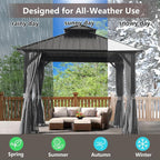 Endark 10x10FT Hardtop Gazebo with Double Roof, Aluminum Frame Outdoor Pavilion with Netting and Curtains for Patio, Backyard, Lawn