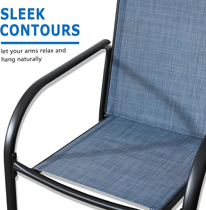 Outdoor Dining Chairs Set of 4, Stackable Patio Chairs with Textilene Fabric, Lightweight Garden Chairs for Poolside, Backyard, Camping, Light Blue