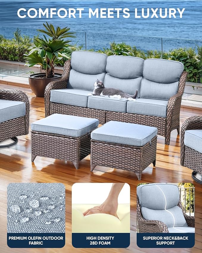 Luxury 24x24x6 Inch Smile Outdoor Seat Cushions Set of 2 - Superior Comfortable Water-Repellent Patio Chair Cushion for Porch Rattan Dining Swivel Chairs Loveseat Sectional Sofa - Baby Blue