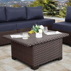 Outdoor Table with Storage Outside Patio Table Wicker Convertible Coffee Table All-Weather Rattan Coffee Table, Brown