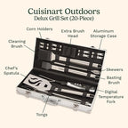 Cuisinart Deluxe Grill Tool Set, 20-Piece BBQ Kit with Aluminum Case and Digital Temperature Fork, Spatula, Tongs, Grill Accessories and Utensils, Grilling Set for Cookout (Pack of 4)