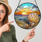 Stained Glass Window Hanging - Colorful Beach Shells Conch Sun Catcher for Door Home Decor Ocean Suncatcher Christmas Mother's Day Birthday Sea Lover Gifts for Women Men Mom Nana 15 in