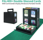 AFIING Commander Deck Box for MTG, Holds 400+ Double-Sleeved Cards, 4 Removable Deck Cases with Display Window, Dice Tray/Handle,Trading Card Storage Organizer/Dividers for TCG (Black Green)