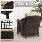 Patio PE Rattan Chairs Set of 2, All-Weather & Steel Frame Outdoor Conversation Furniture Set with Washable Cushions for Garden, Bistro, Deck, Yard (Beige)