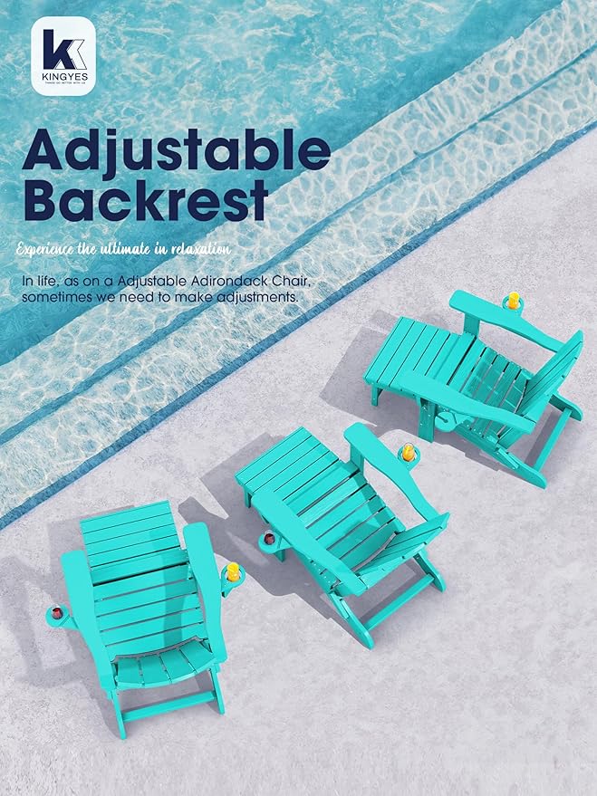 KINGYES Folding Adjustable Adirondack Chair with Retractable Ottoman Set of 4, Aruba