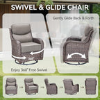 HUMMUH Outdoor Patio Wicker Swivel Rocker Chairs with 6-Inch Thick Cushion High Back 3 PCS Wicker Conversation Set for Porch Balcony Deck