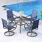 MFSTUDIO Outdoor Swivel Patio Dining Chairs Set of 4, High Back Padded Textilene Patio Chairs for Balcony, Backyad, Deck, Garden (Padded Navy Fabric,Black Frame)