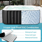Blow Up Inflatable Hot Tub, 4-6 Person Large Square Portable Hot Tub, Leak-Proof PVC Outdoor Spa with 130 Air Jets, Heater Pump and Insulated Cover, 73” X 73”X 25”