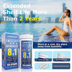 Pool Salt Test Strips - Salt Water Pool Testing Kit - 125 Swimming Pool Spa Hot Tub Test Strips - Rapid Accurate Easy to Test Hardness, Bromine, pH, Salt and More (8-Way)