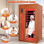 1-2 Person Infrared Sauna, Dry Heat Sauna with Red Light Therapy, Bluetooth, Radio, 7-Color Therapy Light for Home, Indoor, Gym, Wellness Center, 36″ x 36″ x 73″