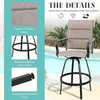 Vongrasig 4 Piece Outdoor Patio Swivel Bar Chairs, All Weather Padded Sling Textile High Top Bar Stools, Bistro Set for Backyard, Lawn Garden, Balcony, Gray