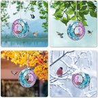 VCUTEKA Mosaic Bird Feeder Solar Fly Through Birdfeeder for Outside Hanging Round Shape Glass Container to Attract More Wild Bird Feeders for Garden Decor as Gift for Bird Lovers, 8-Inch