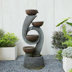 46.8''H Outdoor Water Fountains - 5-Tiered Garden Fountains Outdoor for Patio, Yard, Balcony, Porch, Modern Resin Waterfall Feature for Outside with Light, Cascading Bowl Water Feature Gray