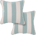 Outdoor Throw Pillow with Insert 18x18 Inch, Set of 2, Piping Edge Waterproof Fade Resistant Decorative Fluffy Pillows for Patio Furniture Chair Bench Couch Sofa - Teal Ivory Striped