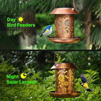 Solar Bird Feeders Outdoors Hanging Solar Lanterns Outdoor Waterproof Metal Wild Bird Feeder Decor Garden Gifts for Women Mom Bird Lovers,Decoration for Yard,Patio,Lawn