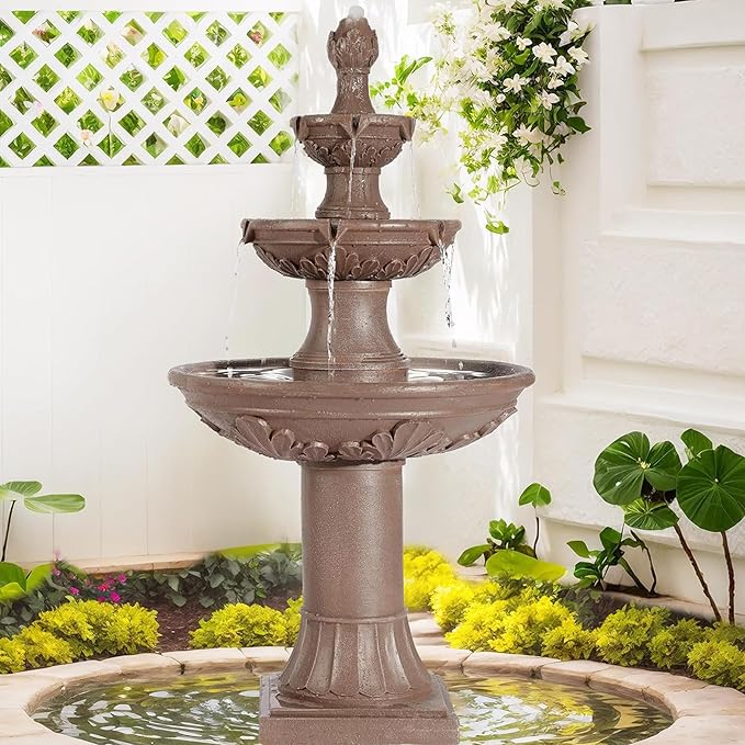MAGIC UNION Outdoor Garden Water Fountains, 48.4''H Italian Style Fountain and Waterfall Outside, 3-Tier Large Bubbler Cascading Indoor Floor Fountain Features with Pump for Home Yard Decor (Brown)