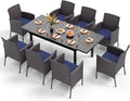 PHI VILLA 9 Piece Outdoor Dining Table Set for 8, Expandable Rectangular Metal Dining Table and Cushioned Rattan Chairs Furniture for Patio, Deck, Porch, Backyard
