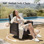 HERA'S HOUSE Gray Patio Furniture Set with Swivel Chairs, Outdoor Wicker Furniture with 35" High Back, 5.5" Thick Cushions, Deep Seating Patio Conversation Sets for Lawn Deck Backyard