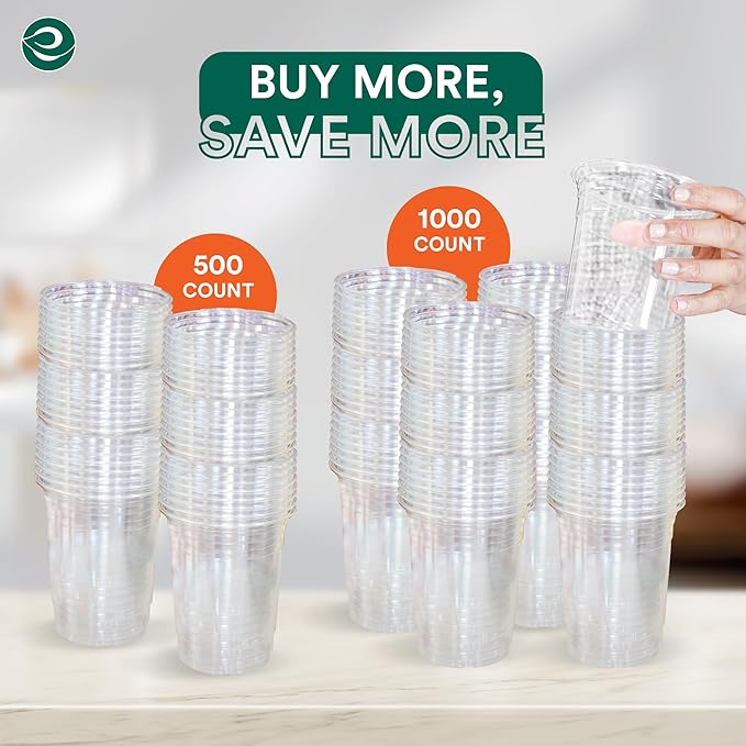 ECO SOUL 100% Compostable, Disposable Party Cups | Eco-friendly Party Cups | (500 Count, 16 oz Cold Cups)