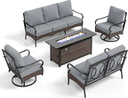 Patio Furniture Set with 56" Fire Pit Table, Premium Outdoor Wicker Metal Frame Furniture with Upgraded Waterproof Thick Cushions for Porch, Poolside, Deck, and Yard