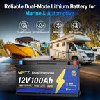 Wattcycle 12V 100Ah Marine Starting LiFePO4 Battery Bluetooth, [Cranking &Deep Cycle] Lithium Battery with Self-Heating, Built-in 200A BMS, Perfect for Trolling Motor, RV, Marine, Boat