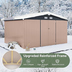Aoxun 12x10 FT Shed Outdoor Storage Shed with Large Doors & Galvanized Steel, Large Shed Steel Utility Tool Shed Storage House with Door & Lock, for Patio Lawn Garden Sand, Brown