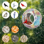 Yinns Mosaic Bird Feeder- Fly Through Glass Bird Feeders for Outside Hanging with Round Shape Glass Container Wild Birdfeeder for Garden Decor, 6.5 Inch Multicolor