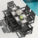 HDPE Outdoor Patio Dining Set with Table & 6 Chairs, All-Weather 7-Piece Outdoor Table and Chairs, 2" Umbrella Hole, Patio Furniture for Garden, Backyard, Deck | Matte Black