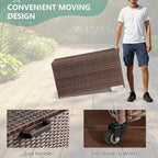 AVAWING 70 Gallon Wicker Deck Box, Outdoor Storage Container with 2 Universal Wheels & Hinged Lid, Patio Rattan Furniture for Garden Tools, Pillows, Pool, Brown