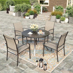 HERA'S HOUSE Patio Dining Chairs Set of 6, 36" Textilene Fabric Outdoor Chair with Wrought Iron Metal Frame Support 350lbs for Lawn Garden Backyard, Brown