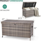 AVAWING 240 Gallon Wicker Deck Box, Outdoor Storage Box with Portable Wheels and Handles, Patio Rattan Container for Garden, Balcony, Yard (Grey)
