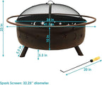 Sunnydaze Cosmic 42-Inch Large Outdoor Fire Pit - Wood-Burning Fire Pit with Round Spark Screen, Poker, and Built-in Grate