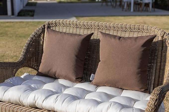 RSH DECOR: Sunbrella Square Throw Pillows Set of 2 | 17" x 17" | Water and Fade-Resistant Performance Fabric | Outdoor Pillow Covers with Down-Alternative Inserts | Canvas Taupe