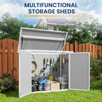 Amopatio 41 Cu Ft Outdoor Storage Shed, Horizontal Resin Trash Can Storage, Weather Resistance, Storage Box with Floor Included for Garden Tools, Lawn Mowers, Garbage Cans, Patio Use, Sandstone