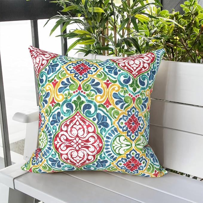 LVTXIII Outdoor Throw Pillows, Decorative Throw Pillows with Inserts, 16"x16" Square Pillows for Bed, Couch, Sofa and Patio Furniture, Set of 2, Damask Red