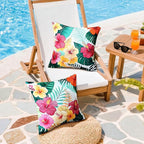 Outdoor Pillow Covers 18x18 Inch Set of 2 Tropical Floral Plants Boho Throw Pillows Cases Waterproof Square Garden Cushion Sham for Patio Funiture Tent Balcony Bench Sofa Couch, Green