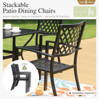Sophia & William Patio Dining Set with 13ft Double-Sided Patio Umbrella, 8 Piece Metal Outdoor Table Furniture Set with 6 Outdoor Stackable Chairs, 1 Rectangle Dining Table and 1 Large Navy Umbrella