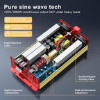 3000W Pure Sine Wave Inverter 12V DC to 120V AC Converter for Family Emergency Preparedness,Camping,RV,Solar DIY,Outdoors,Built-in 5V/2.1A USB-A,USB-C,Hardwire Port, Remote Controller