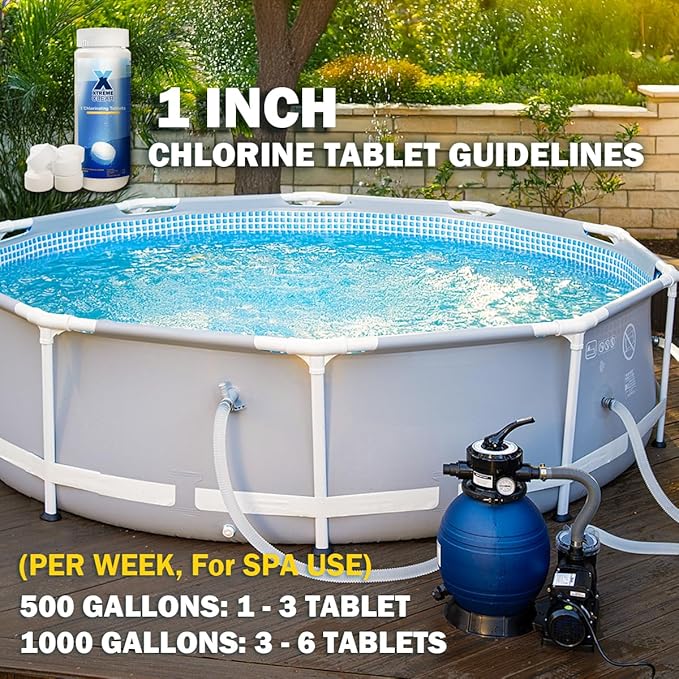 XtremeClear SuperDeal 9 Pack 1.5lbs Bottle 1" Chlorine Tablets Bottle 1.5 lbs Chlorinating Tabs for Swimming Pools, Spa, Hot Tubs, Small Pool, Slow Dissolving, 9 Pack
