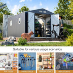 10x12 FT Metal Outdoor Storaged Shed with Floor Base Waterproof Reinforced Frame with Unique Clear Roof Skyview Windows Air Vents Door for Garden Patio Backyard Large Tools Storage Lawnmower,Dark Grey