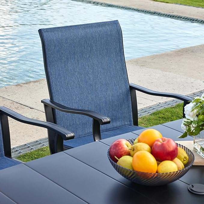 VICLLAX 7 Pieces Outdoor Dining Set, Patio Furniture Set of 6 Patio Swivel Dining Chairs and 50" Patio Round Table, Navy Blue Chairs & Black Tabletop