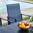 VICLLAX 7 Pieces Outdoor Dining Set, Patio Furniture Set of 6 Patio Swivel Dining Chairs and 50" Patio Round Table, Navy Blue Chairs & Black Tabletop