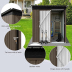 5x4 FT Metal Outdoor Storage Shed,Lockable Garden Tool Sheds with Pitched Roof and Shutter Vents,Practical Weatherproof House for Backyard Lawn,Brown+Black