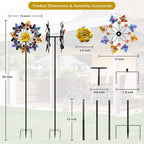 Double Blade Butterfly Wind Spinners, Outdoor Garden 360° Swivel Spinners 50 inch Garden Stakes Decor, Metal Flower Pinwheels for Yard and Lawn