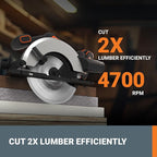 Worx 20V Cordless Electric Circular Saw 6-1/2'' Max. 2-3/16" Cutting Depth 4700 Rpm 0-50° Bevel Capacity 2.0 Ah Battery and Charger Included WX526L