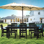 LOUNZY 9 Pieces Patio Dining Sets,Outdoor HDPE Furniture Set for 8 w/ 2" Hole Cut-Out Dining Table with 8 Patio Chairs(2 W/Armrest, 6 w/o Armrest),Black