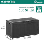 YITAHOME 100 Gallon Large Resin Deck Box Outdoor Storage Boxes for Patio Furniture, Outdoor Cushions, Garden Tools and Pool Supplies-Waterproof,Lockable (Black)
