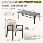 9 Pieces Outdoor Dining Set for 8, Patio Dining Set Wicker Rattan Chairs with 3.1" Cushion and Rectangular Table with Umbrella Hole, Wicker Patio Table and Chairs for Backyard Porch