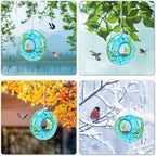 VCUTEKA Bird Feeder Solar Fly Through Bird Feeders for Outside Hanging with Round Shape Glass Container to Attract Wild Birds for Garden Decor, Blue 8"