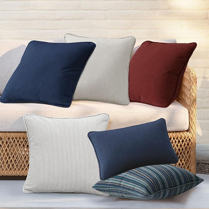 Outdoor Sunbrella Decorative Throw Pillow Covers Only, Pack of 4, 17"x17" & 20"x12" Water Repellent Replacement Lumbar Pillow Case for Patio, Couch, Sofa and Patio Furniture, Troupe Dock